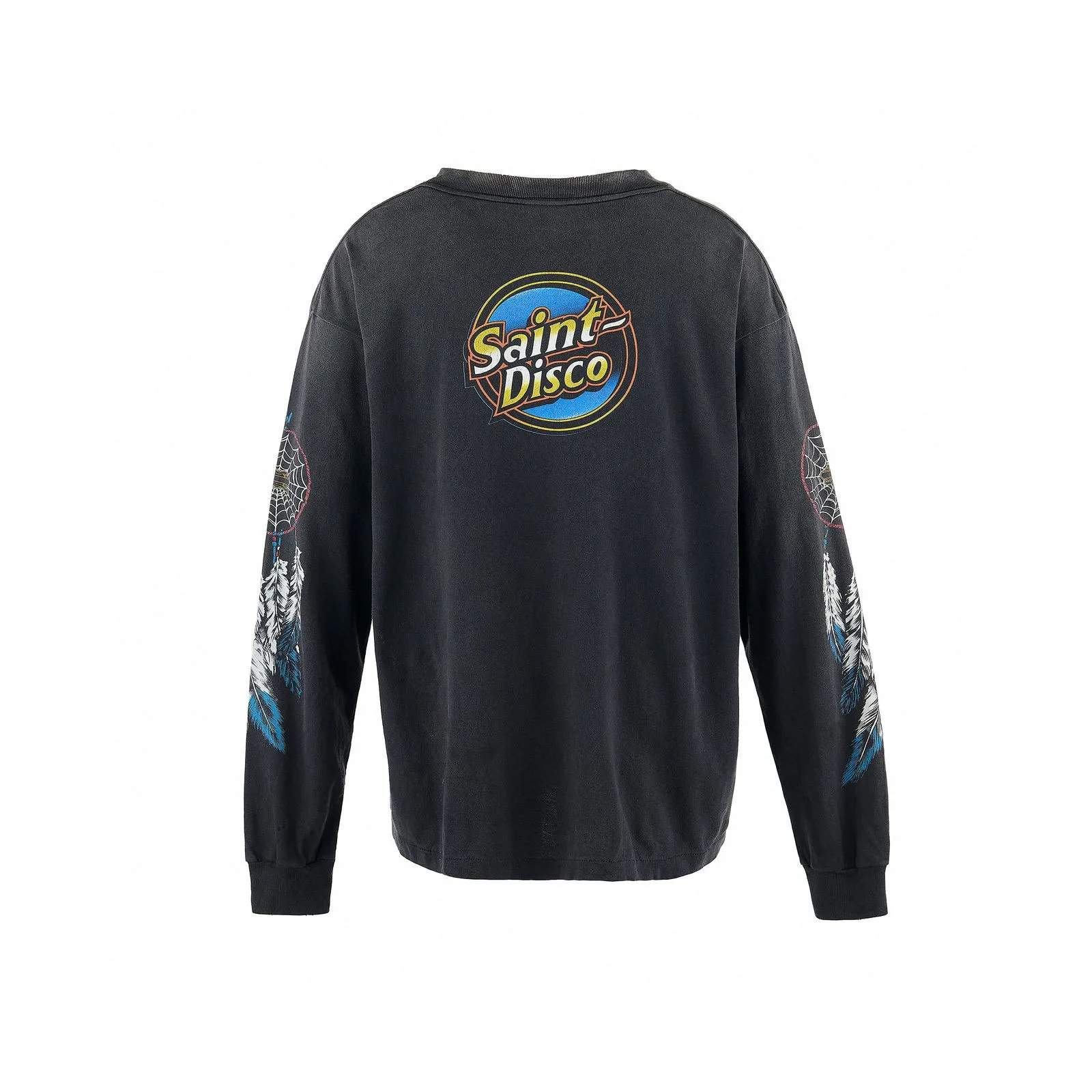 SAINT Mxxxxxx x TEFLON DISCO SAINT DISCO ML_LS TEE/BLK Eagle Feather Spider Web Distressed Long Sleeve S-XL Ready-to-wear Assute dyeing, water spray fading treatment, customized TEFLON DISCO co-branded accessories, hand-splashed ink, wormhole fraying treatment, genuine level printing process